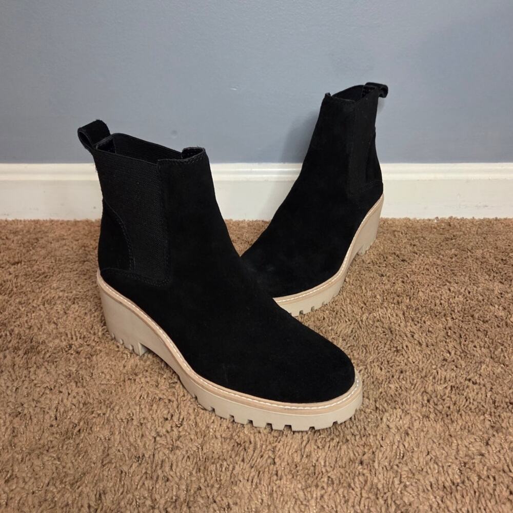 Dolce Vita haddie wedge lug sole Chelsea suede leather ankle black boot 7.5